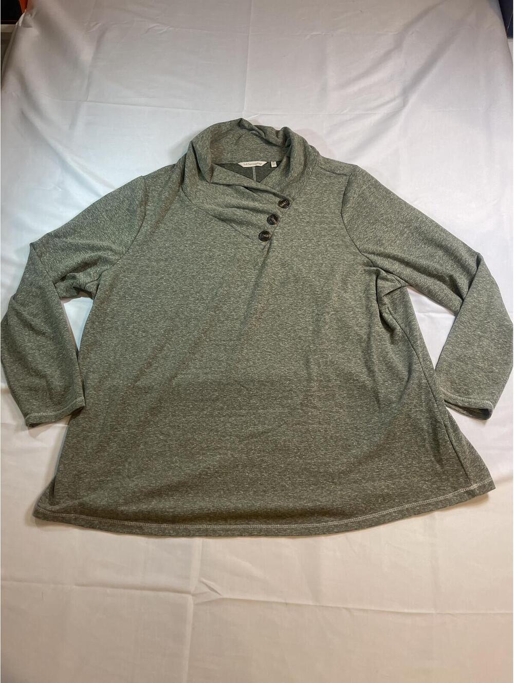 Women’s Soft Surroundings Brinley Button Heathered Green Cowl Neck Tunic Top